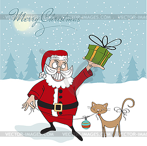 Santa Claus with gift - vector image