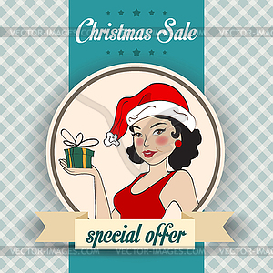 Рождественские продажи дизайн с секси Санта девушка - графика в векторе
