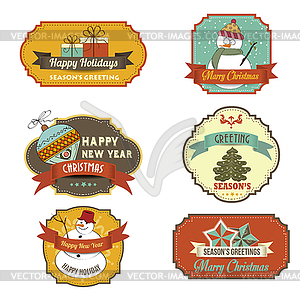 Collection of vintage retro Christmas labels - vector clipart