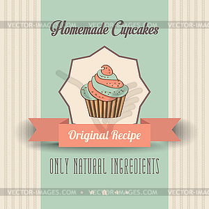 Vintage homemade cupcakes poster - color vector clipart