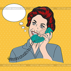 Popart comic retro woman talking by phone - vector clipart / vector image