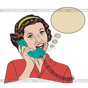 Popart комическая ретро женщина, разговор по телефону - изображение в векторе / векторный клипарт