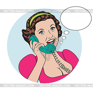 Popart comic retro woman talking by phone - vector clipart