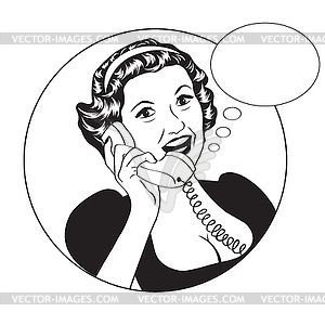 Popart comic retro woman talking by phone - vector image