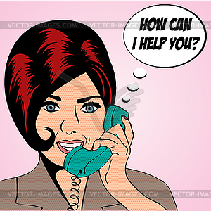 Женщина, беседа по телефону, поп-арта - векторная иллюстрация