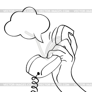 Hand holding phone, pop art - vector clip art