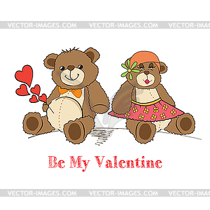 Couple of teddy bears in love - vector clip art