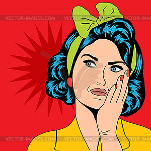 Cute retro woman in comics style - vector clipart