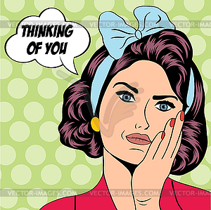 Cute retro woman in comics style - vector clipart