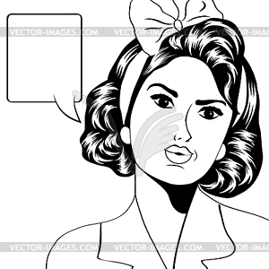 Cute retro woman in comics style - vector clip art