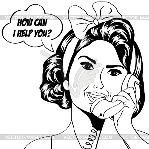 Woman chatting on phone, pop art - vector image