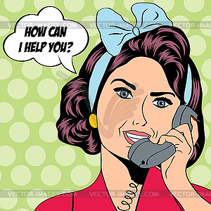 Woman chatting on phone, pop art - vector clip art