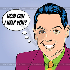 Smiling businessman, pop art style - vector clip art