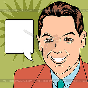 Smiling businessman, pop art style - vector clip art