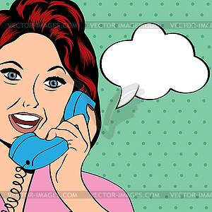 Pop Art lady chatting on phone - vector clipart