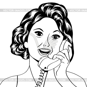 Pop Art lady chatting on phone - vector clip art