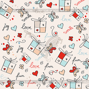 Hand draw texture - seamless pattern with hearts, - vector image