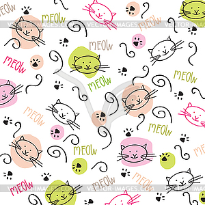 Cartoon seamless pattern with cute cats - vector image