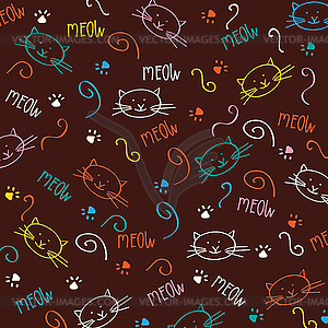 Cartoon seamless pattern with cute cats - vector image