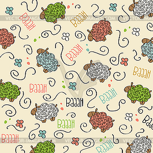 Cute seamless pattern with sheeps - vector clipart