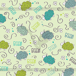 Cute seamless pattern with sheeps - vector image