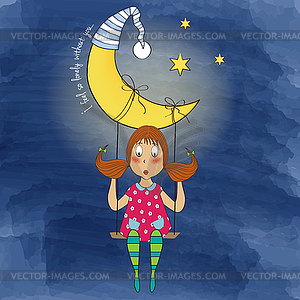 Nostalgic young girl swinging in swing hanging of - vector clipart