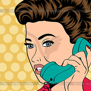 Woman chatting on phone, pop art - vector clipart