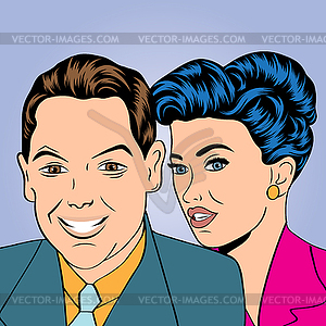 Man and woman love couple in pop art comic style - vector clipart