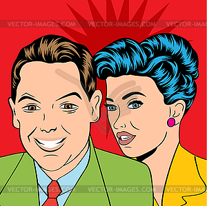 Man and woman love couple in pop art comic style - vector clip art