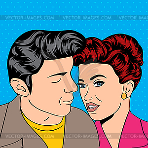 Man and woman love couple in pop art comic style - vector clip art