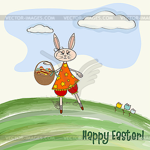 Easter greeting card with funny doe - vector image