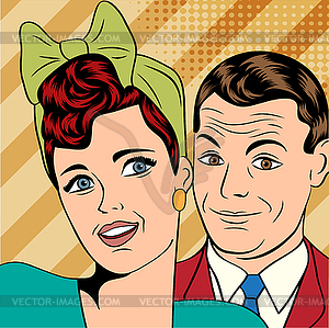Man and woman love couple in pop art comic style - vector clip art