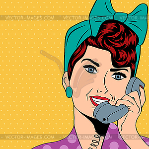 Woman chatting on phone, pop art - vector clipart