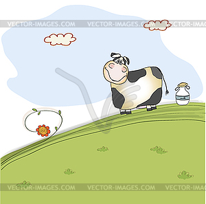 Cute cow on meadow - vector clipart