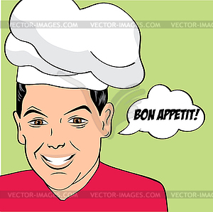 Pop art man in cooker uniform - vector clipart