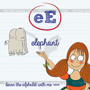 Alphabet worksheet of letter e - vector clipart