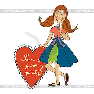 Girl in love holding heart - vector clip art
