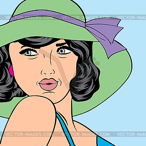 POPART ретро женщина с шляпа солнца в Комиксы стиль, - рисунок в векторе