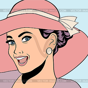 POPART ретро женщина с шляпа солнца в Комиксы стиль, - иллюстрация в векторе