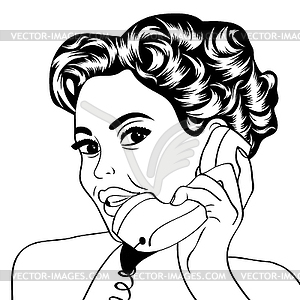 Woman chatting on phone, pop art - vector clipart