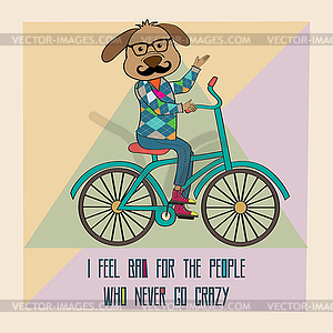 Хипстер плакат с ботаник собака езды на велосипеде - клипарт в формате EPS