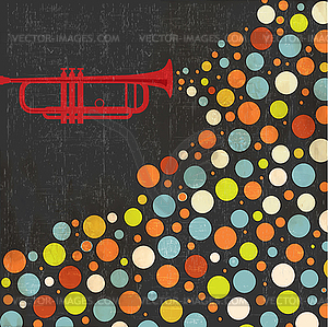 Music background with trumpet and balls - vector image