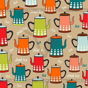 Seamless pattern with vintage Kettles - vector image