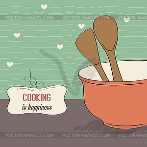 Background with kitchen cooking wooden utensils - vector image