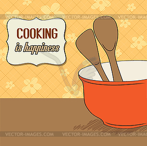 Background with kitchen cooking wooden utensils - stock vector clipart