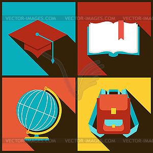 Background with education icons in flat design style - vector image