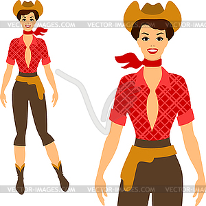 Beautiful pin up cowgirl 1950s style - vector image