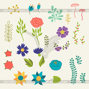 Romantic floral elements various flowers in retro - vector image