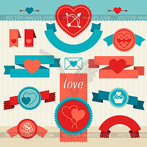 Валентина и свадебные баннеры, ленты, значки - изображение векторного клипарта