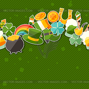 Saint Patrick`s Day seamless pattern with stickers - vector image